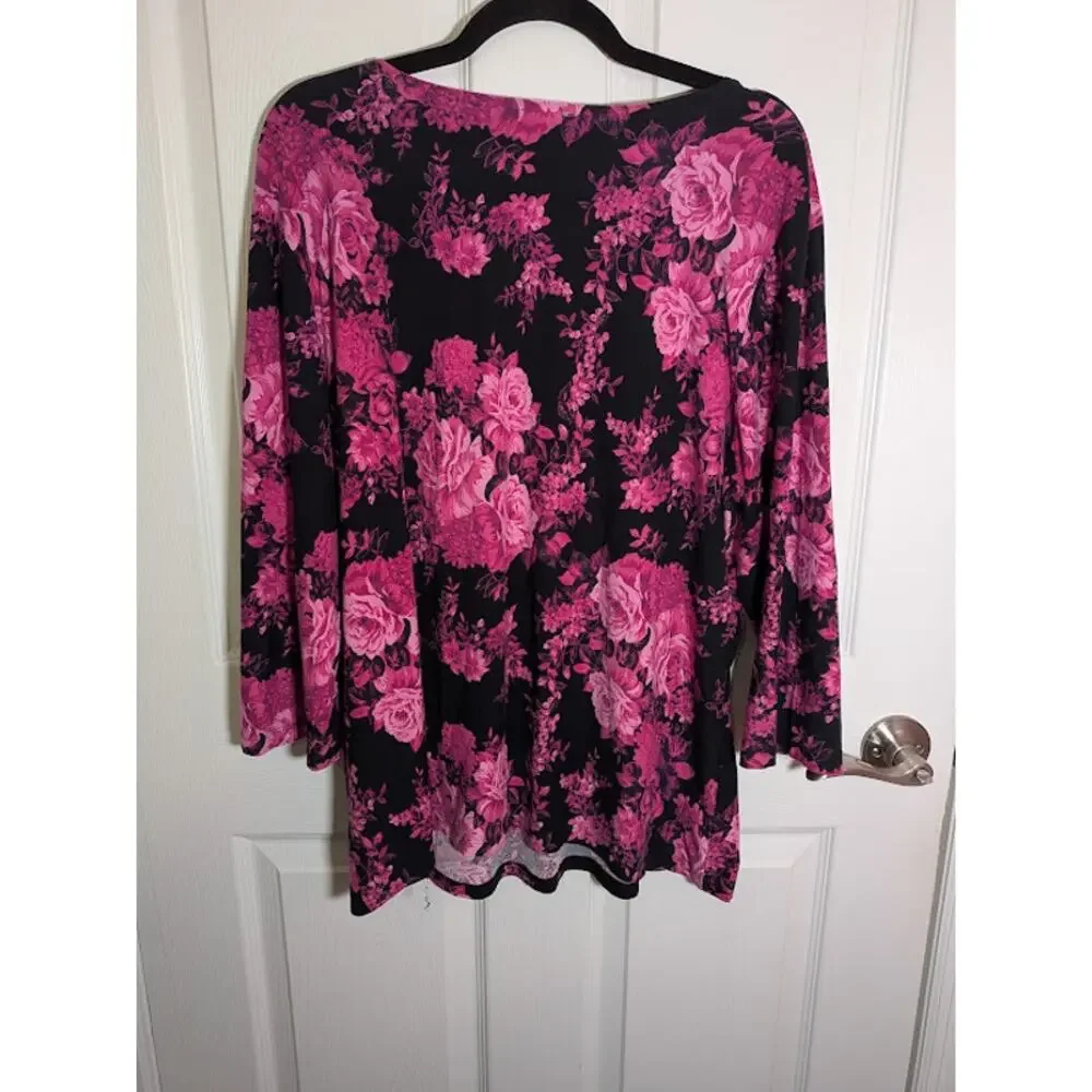 JM collection 1x black and pink floral long sleeve - Picture 3 of 3